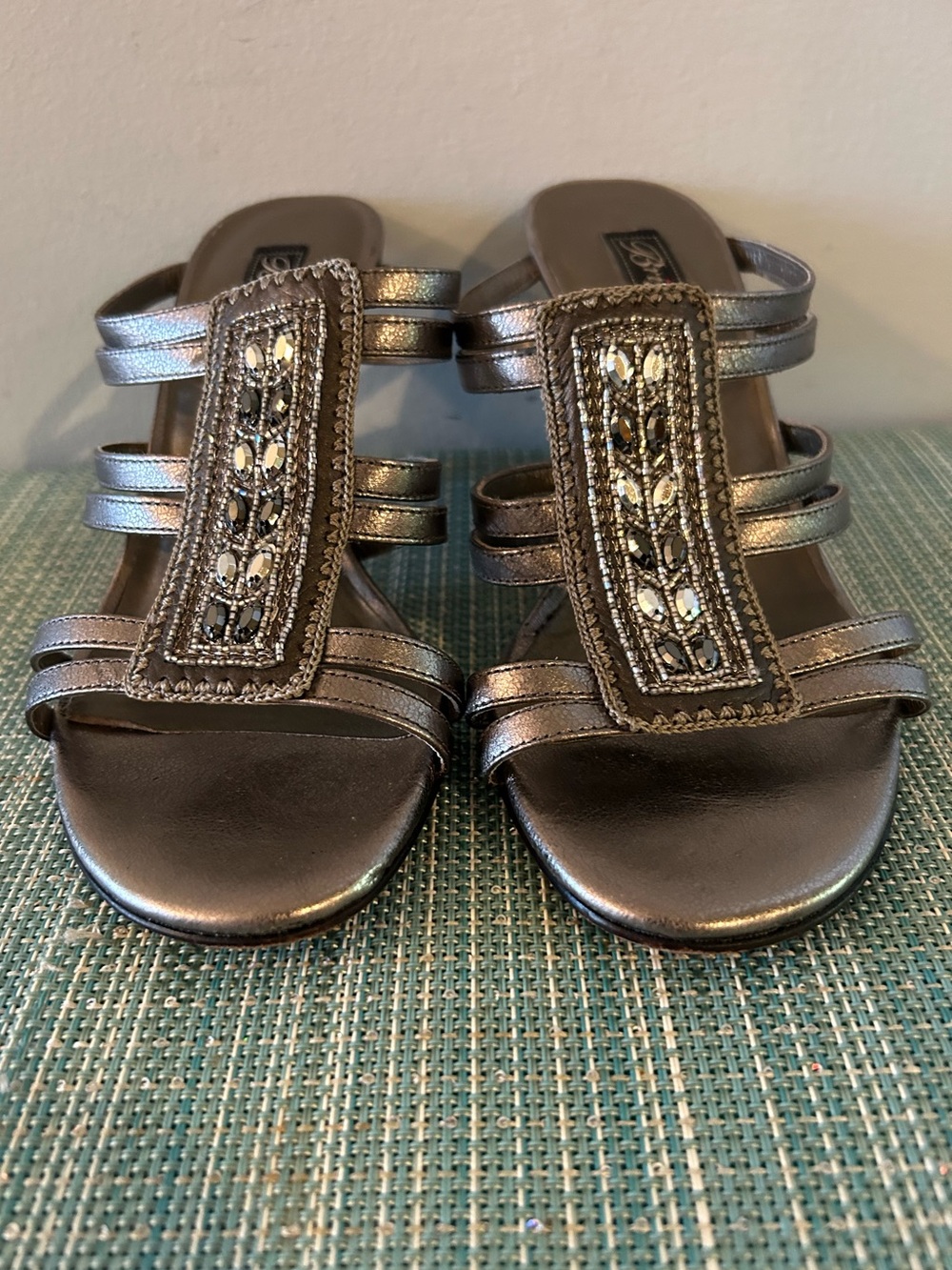 Brighton Metallic Pewter Beaded Slide Mules